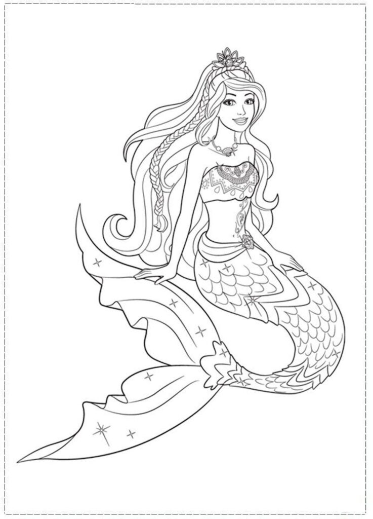 Beautiful mermaid realistic mermaid coloring pages