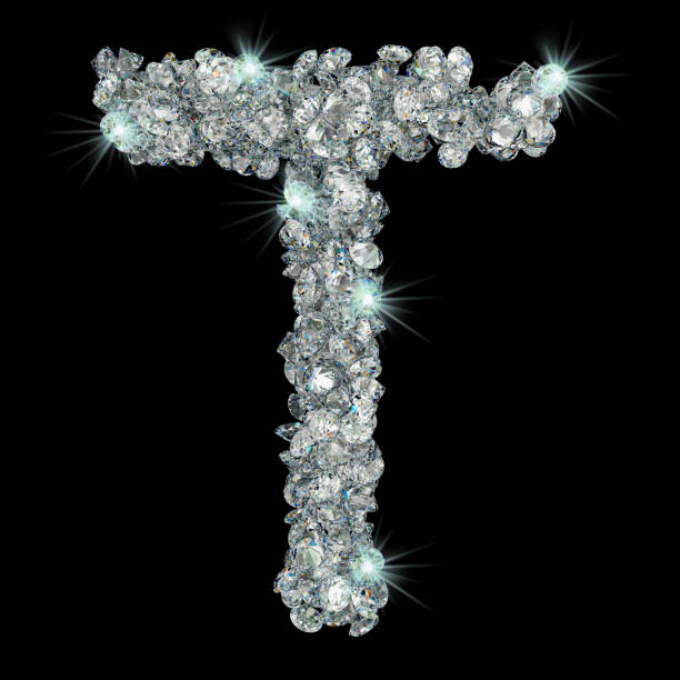 Letter T from diamonds. 3D rendering isolated on black background